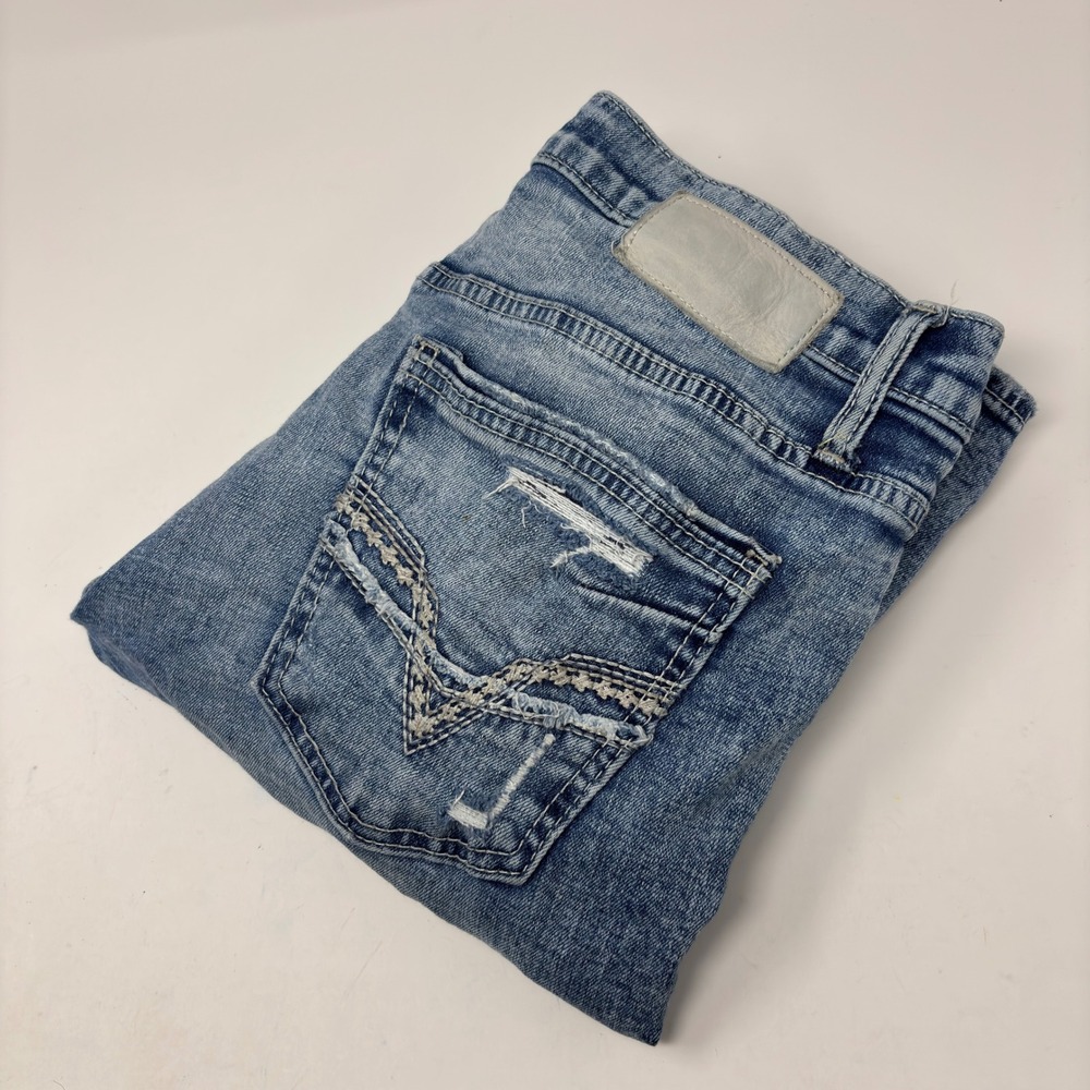 BKE Jake Straight Jeans Men 32x30 Medium Wash Distressed Ripped Stretch